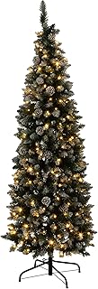 12 Christmas Living Room Decor Ideas for Apartments 8 Elf Stor 6ft Prelit Pencil Christmas Tree - Flocked Spruce Tree with Stand
