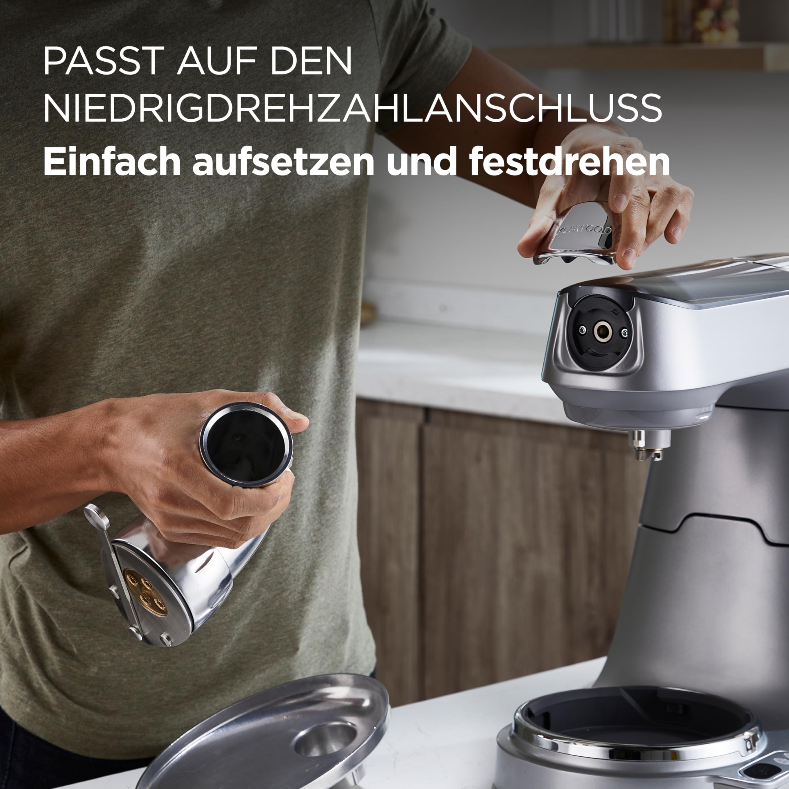 Kenwood Pasta Fresca Nudelpresse KAX92.A0ME, Zubehör für Kenwood Küchenmaschinen, Edelstahl Gehäuse inkl. Bronze-Teigwareneinsatz für Maccheroni rigati, silber