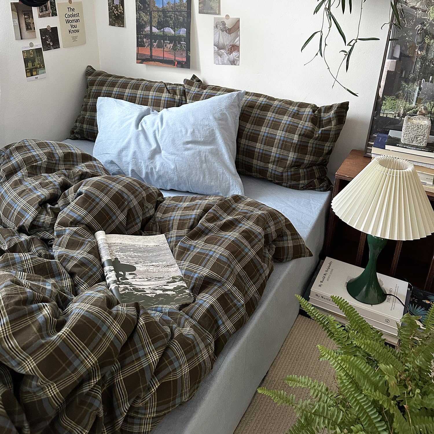 Lanqinglv Double Duvet Cover Set Vintage Checkered Gingham Bedding Set Double Bed,1 Duvet Cover Plaid 200x200 cm with Zipper Closure and 2 Pillowcases 50x75cm,Modern Bedding Set โ image 1