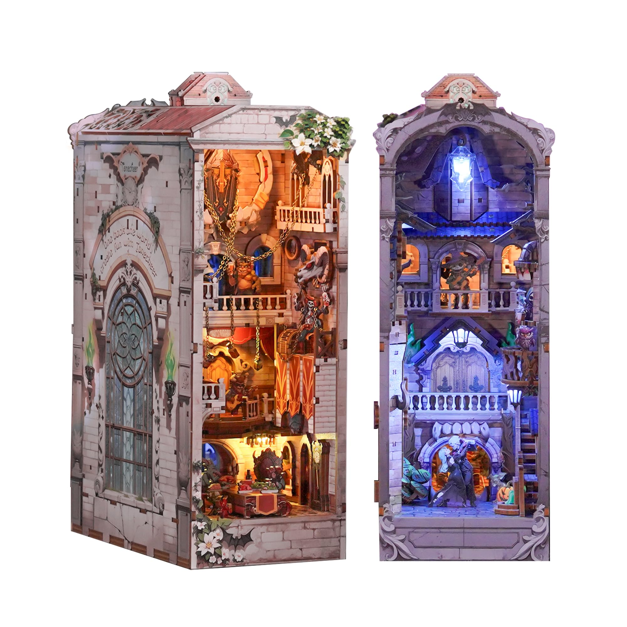 Tonecheer Book Nook Kit 3D, drewniane puzzle DIY, model dla dorosłych, miniaturowy dom ze światłem, uroczy prezent (karnawał potwora)