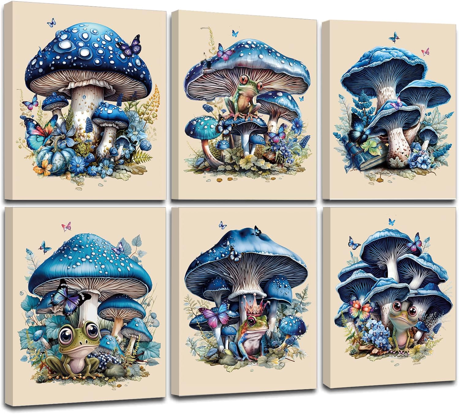 Mushroom Wall Decor Aesthetic Posters,Watercolor Mushroom Canvas Wall Art,Vintage Mushroom Poster,farmhouse,Classroom,Restaurant Decor,(8”X 10”Framed)