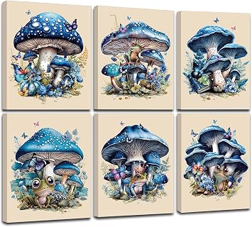 Mushroom Wall Decor Aesthetic Posters,Watercolor Mushroom Canvas Wall Art,Vintage Mushroom Poster,farmhouse,Classroom,Restaurant Decor,8X 10Framed