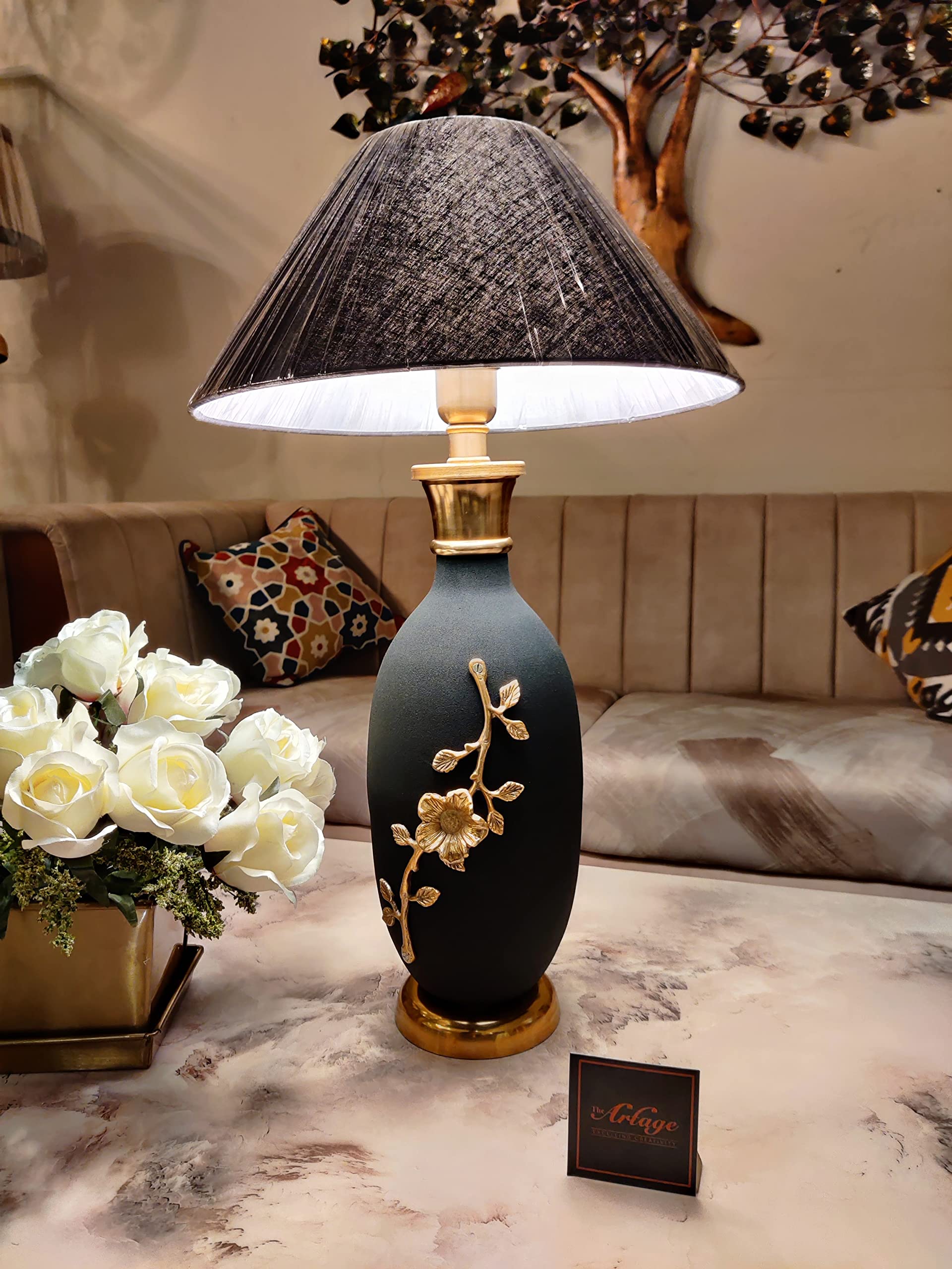 The ArtAge Metal Table Lamp with Vase Design Base for Living Room, Bedroom,Home Decor.Black Color
