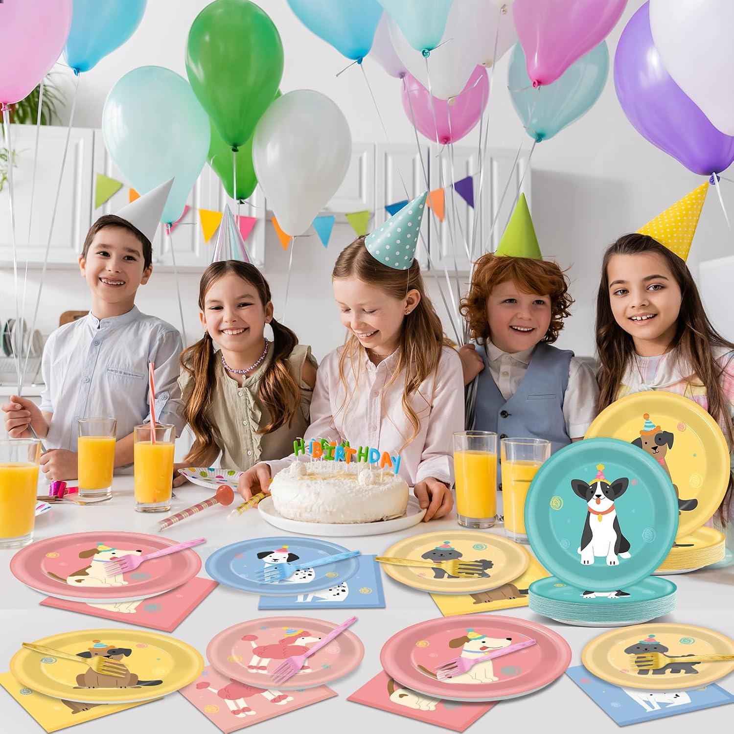 96Pcs Pet Dog Birthday Party Supplies Retro Puppy Themed Paper Plates Napkins Vintage Puppy Face Party Tableware Disposable Pet Dinnerware Decoration Set for Kids Birthday Baby Shower Table Decor