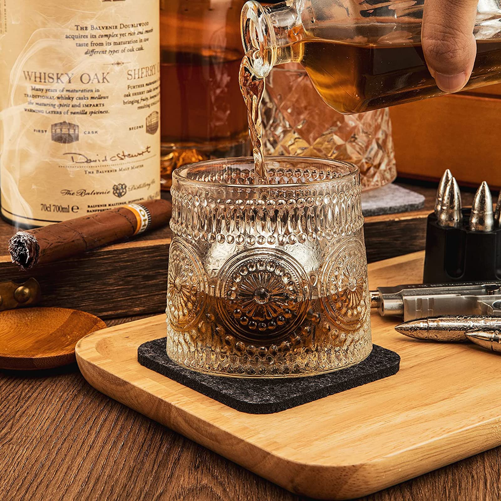 Verre à whisky japonais rotatif sans plomb, 255 g, coffret cadeau pour scotch, bourbon, vodka, whisky, etc., pour fêtes, bars, restaurants et familles, etc