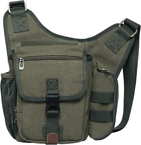 Bolso de mensajero de lona vintage para hombre, bolso de mensajero de retazos de cuero en el pecho