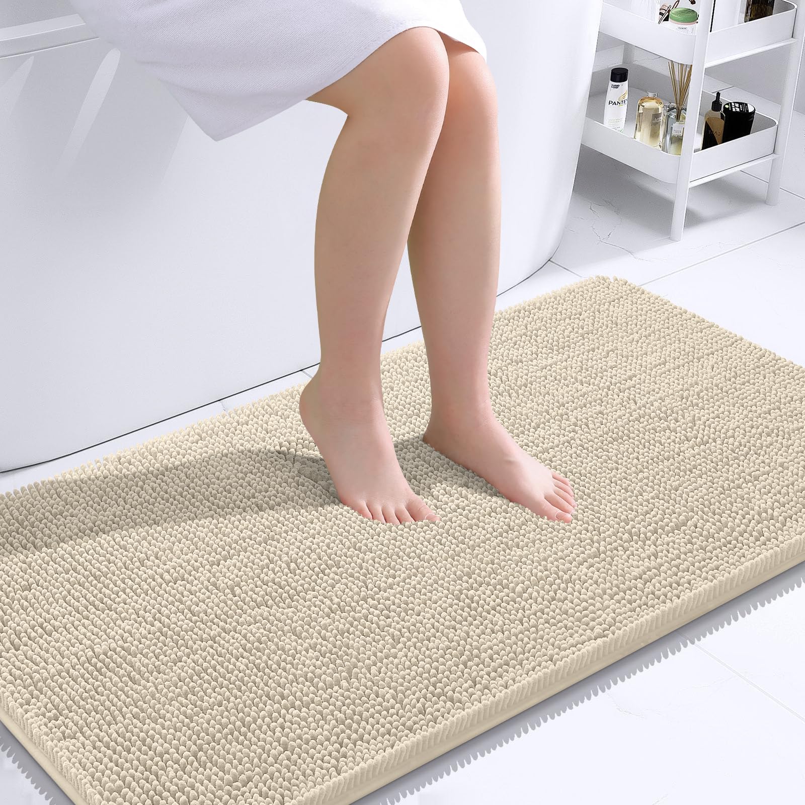 OLANLY Bathroom Runner Rugs 40x24, Extra Soft Absorbent Chenille Bath Rugs | Sand, Quick-Drying Rubber Backing, Machine Washable Long Bath Mat for Bathroom Floor, Tub and Shower, Home Decor Accessorie