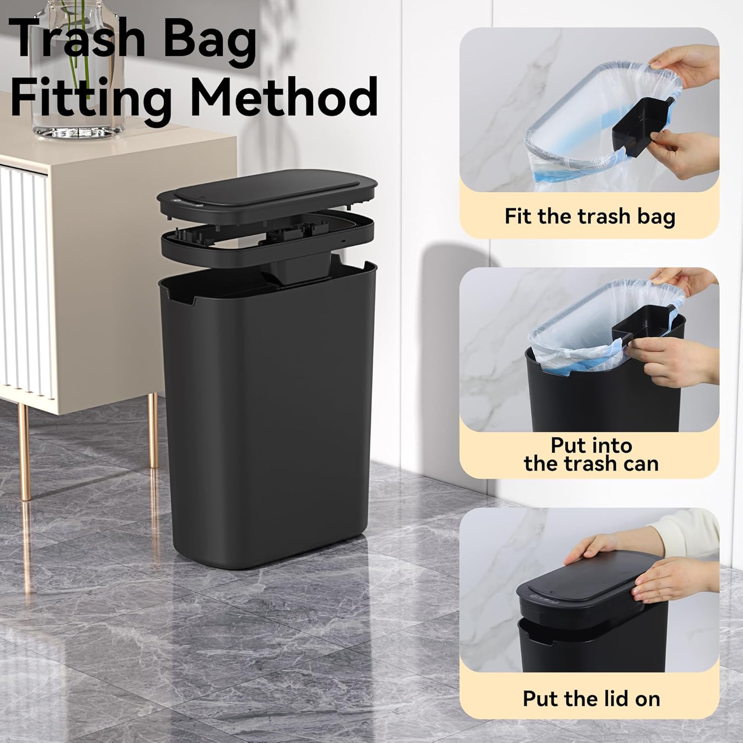 5 Gallon Motion Sensor Bathroom Trash Can Automatic Garbage Cans with Lid Touchless Smart Slim Plastic Trash Bin for Kitchen, Bedroom, Toilet, Office, Living Room - Image 3