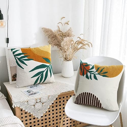 Miniatura 4 de Pyonic Fundas de almohada bohemias decorativas abstractas de 18 x 18 pulgadas, almohadas decorativas de hojas verdes de verano para sofá, cama, sofá
