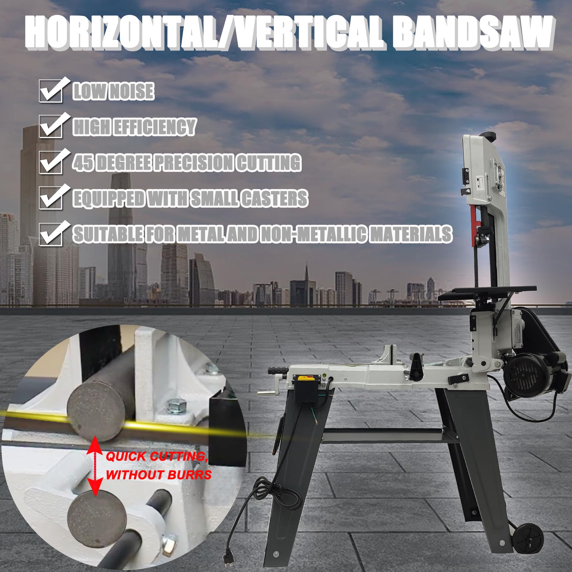 HQHAOTWU Band saw Metal Cutting BandSaw Horizontal/Vertical Bandsaw Industrial Metal BandSaw Speed Adjustable Vise Tilting 0-45º Metal and Non-metallic Cutting Device with Powerful 1/2HP Motor 110V