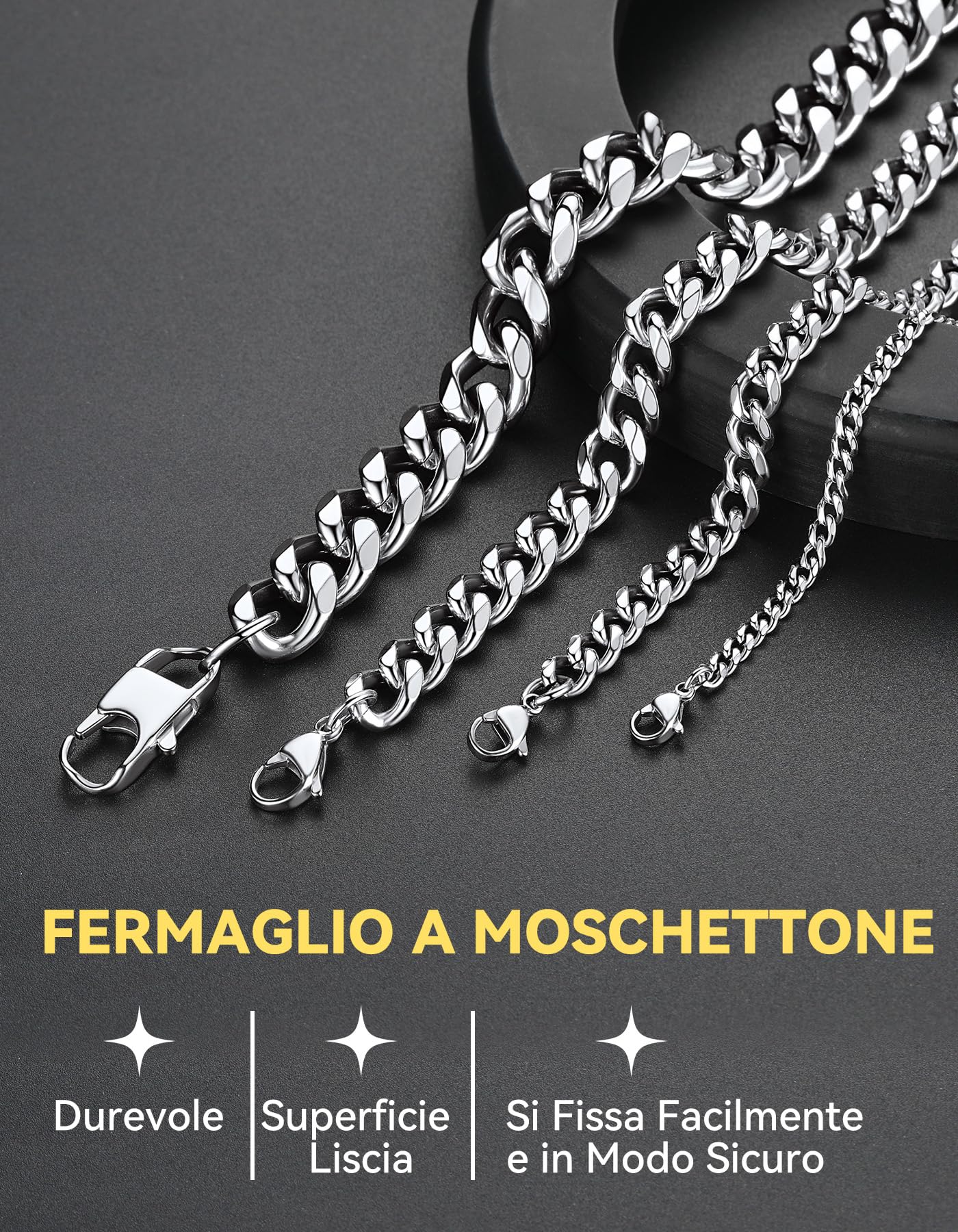 ChainsHouse Collana Uomo Acciaio Collana Argento Catena Cubana Collana Oro 18K Larghezza 3/6/9/12MM Catenina Uomo Hiphop Punk Rock Catena Spessa Chunky Catena a Maglia Regalo Ragazzo