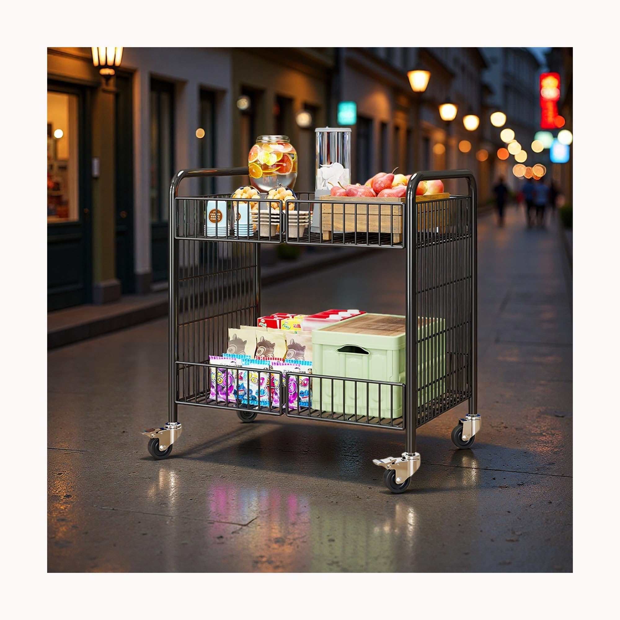 Tragbarer Metall-Klappwagen für Lebensmittelhändler – 80 cm le Market Trolley mit Gitter-Panel für Handwerksmessen und Pop-Up-Läden (schwarz, 80 cm)