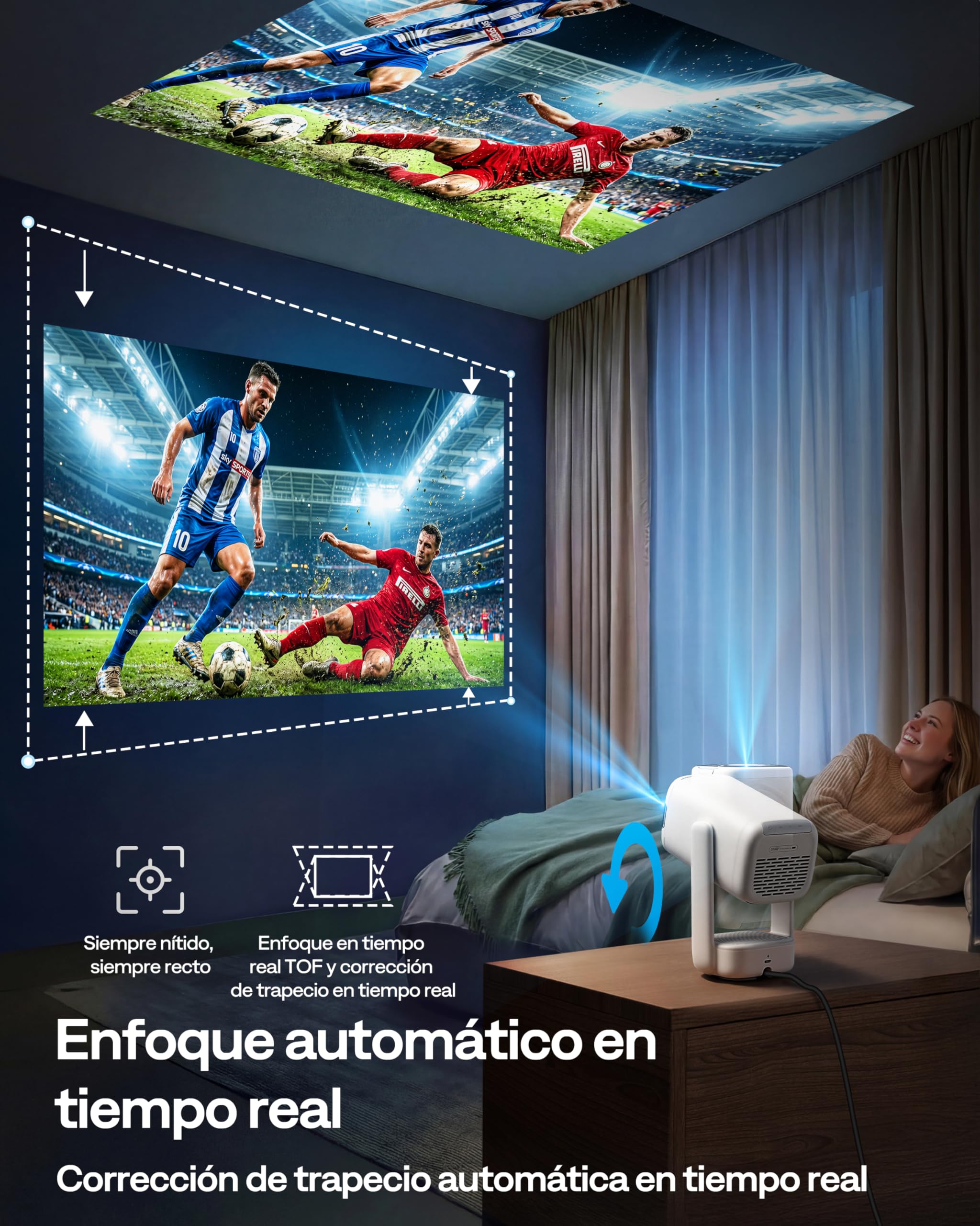 Aurzen D1 Air Proyector Portatil con Netflix y Youtube, Smart Proyector con WiFi y Bluetooth, Alimentado por USB-C, Configuración Automática, 16W Dolby Audio, 1080P ＆ HDR10, Soporta 4K, Exterior