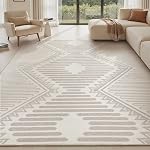 Area Rug for Living Room Rug 8x10 High Low Textured Jacquard Tufted Boho Geometric Washable Bedroom Rug Carpet for Dining Room Nursery Non Slip Beige