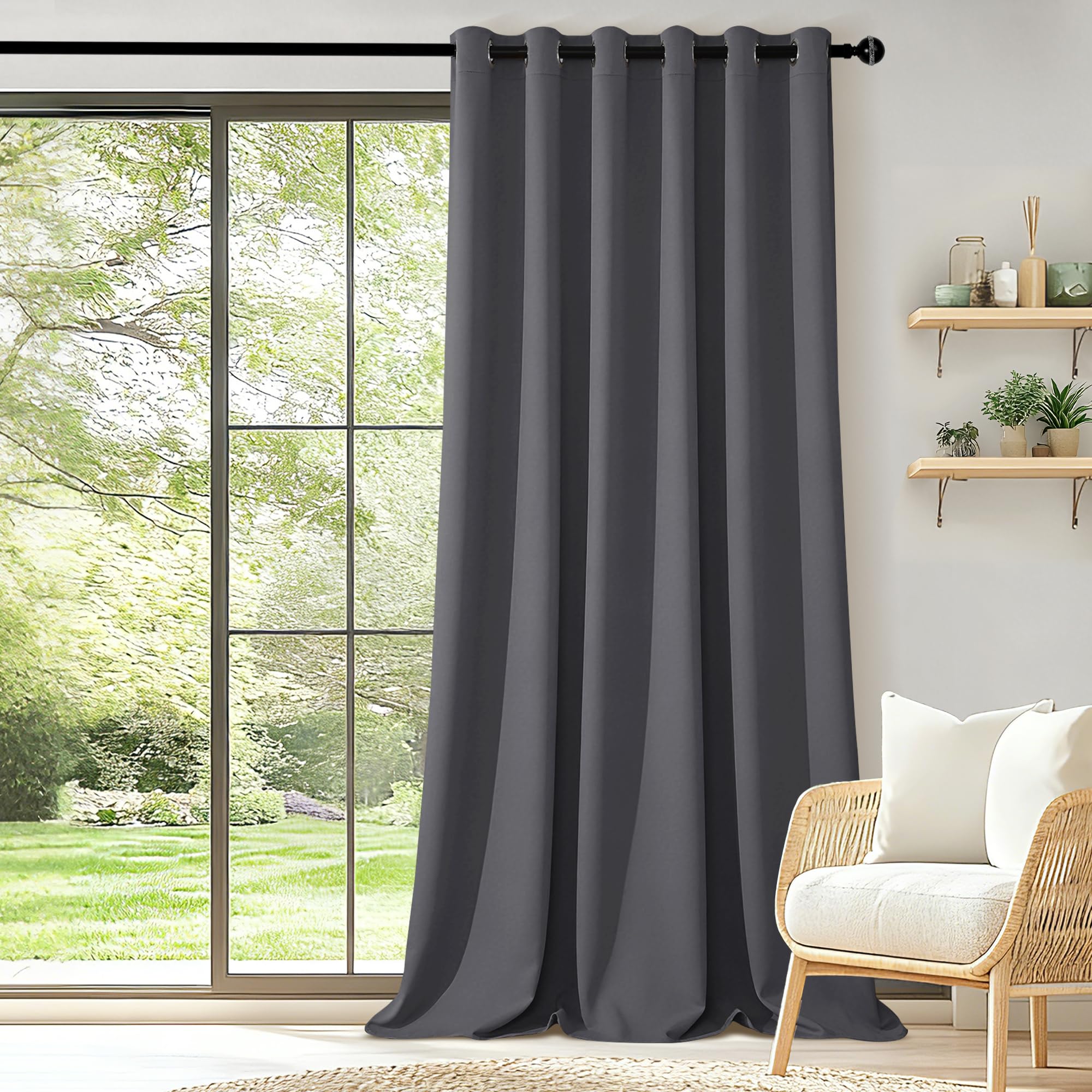 DWCN Divisor de habitaciones, cortinas térmicas extra anchas contra el frío, 210 x 200 cm, 1 pieza, cortinas con ojales, cortina opaca para salón, dormitorio, gris oscuro