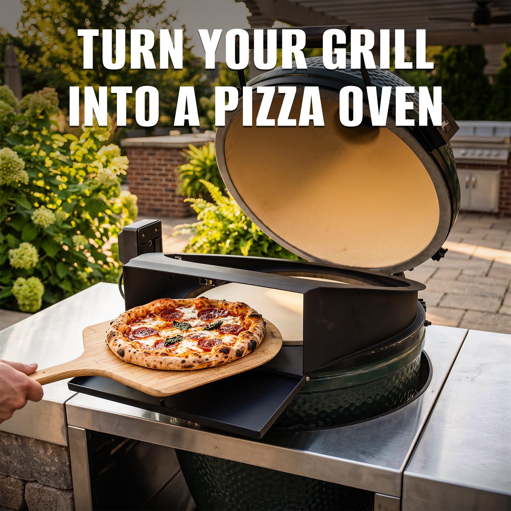 Onlyfire Kit forno per girarrosto e pizza per griglia grande in ceramica a forma di uovo verde
