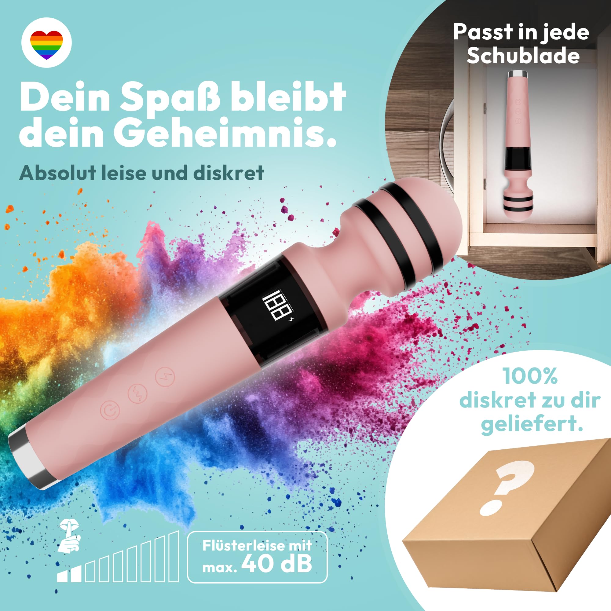 Magic Wand Vibrator – Massagestab für Frauen & Paare, mit 5 E-Stim-Stufen & 10 Vibrationsmodi, kabellos, Silikonkopf, leise & wasserabweisend, 24 cm
