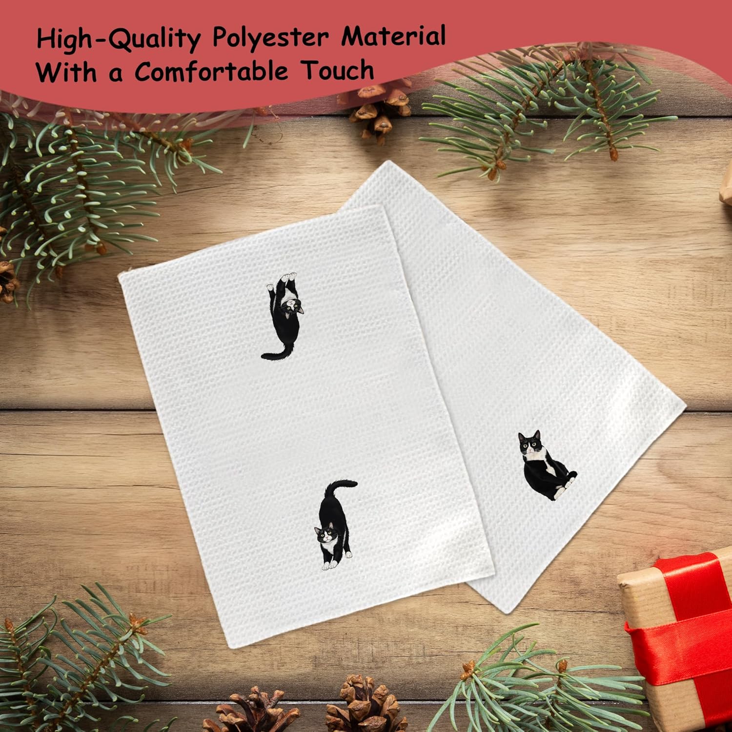 Funny Tuxedo Cat Kitchen Towels Set of 2, Cat Lover Mom Lady Gifts Hand Towels for Bathroom Kitchen, Black and White Kitty Kitten Decorative Dish Towels Drying Cloth, 16x24 Inch Set of 2 - Image 6