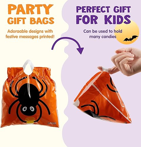Miniatura 3 de JOYIN 96 bolsas de dulces con cordón de Halloween, pequeñas bolsas de dulces a granel, 6 diseños de bolsa de regalo de plástico de Halloween para