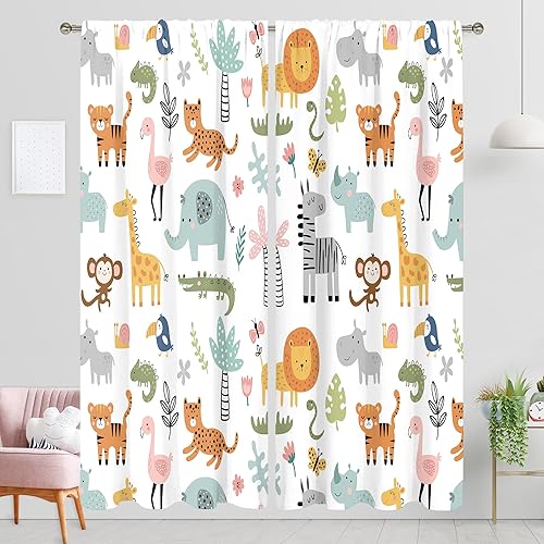 Miniatura 44 de MESHELLY Cortinas de safari para niños, 42 pulgadas de ancho x 63 pulgadas de alto, bolsillo para barra, lindos animales de dibujos animados