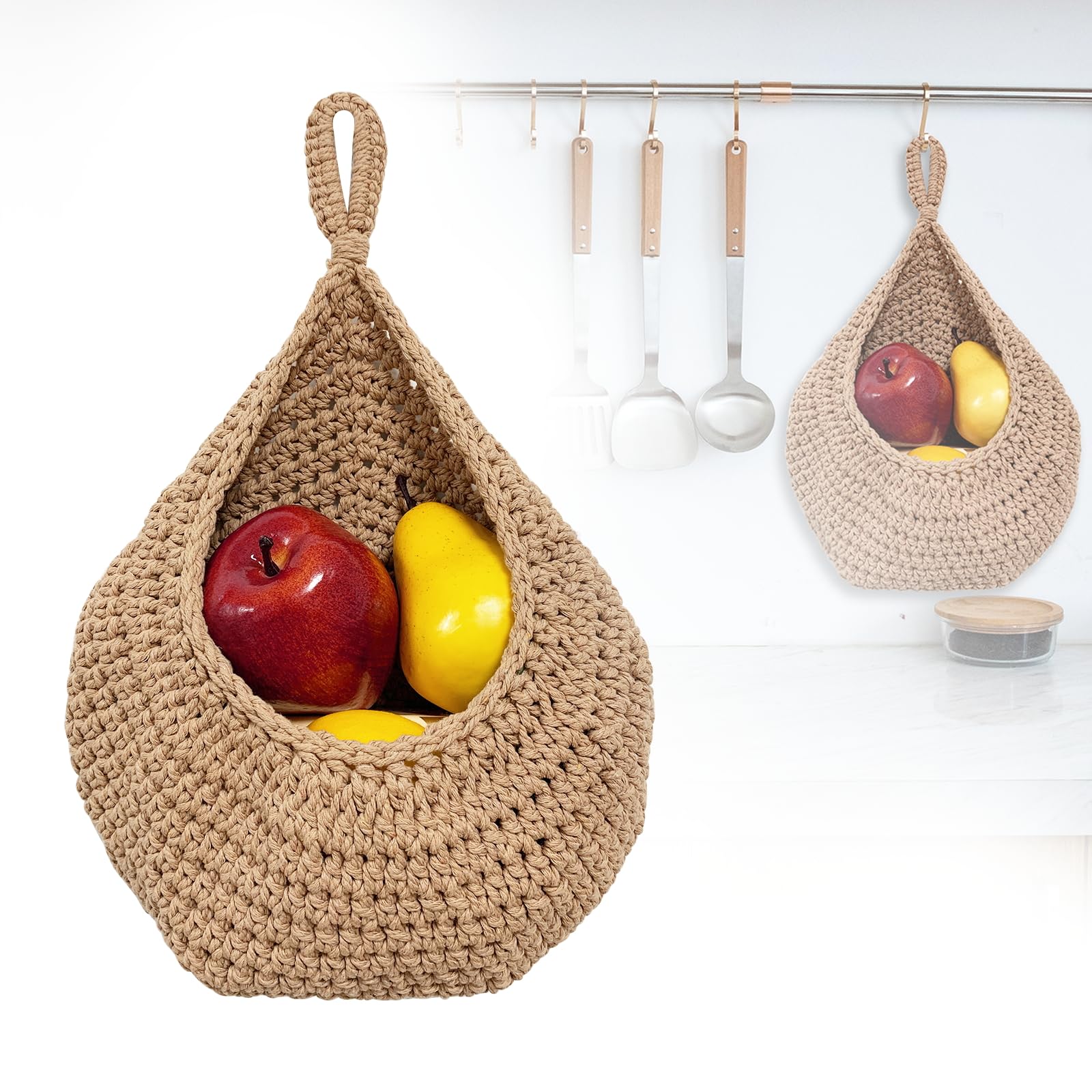 Cesta Colgante Grande, Cestas de Almacenamiento de Pared, Cestos para Colgar Tejida, para Decoración de Cocina, Frutas, Verduras, Maceteros de Pared (Brown)