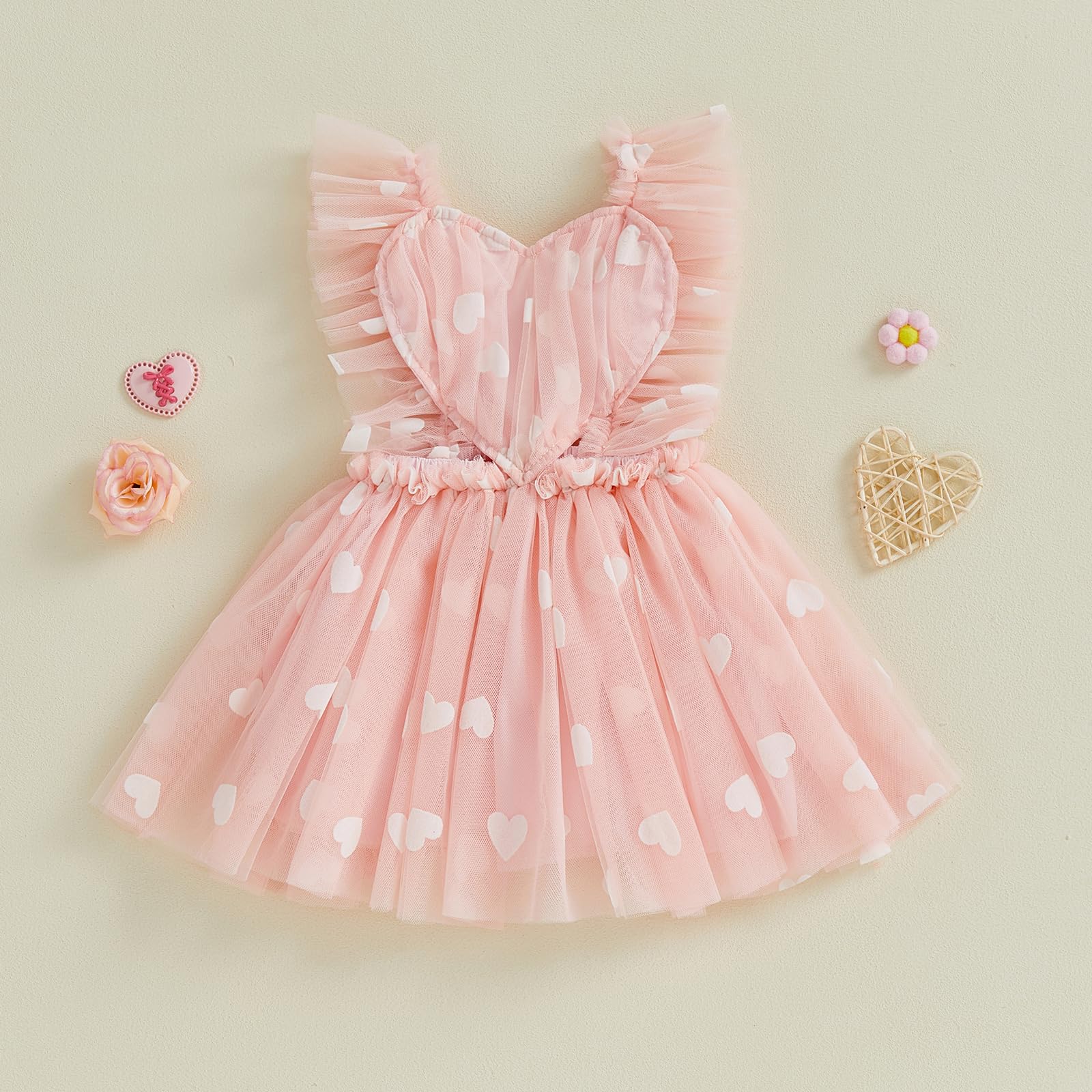 GXNRHG Baby Girl Valentines Tutu Sukienka Śliczny nadruk w kształcie serca Pończoch Suknie liniowe Letnia księżniczka Urodziny Party Wzburzona sukienka letnia