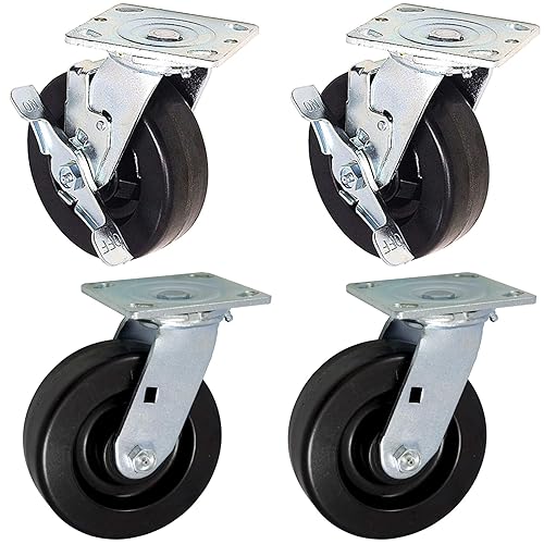 Miniatura 5 de ICON Ruedas giratorias industriales de 6 x 2 pulgadas PHN de alta resistencia, placa superior de 4 x 4.5 pulgadas, negro, rueda fenólica sin marcas,