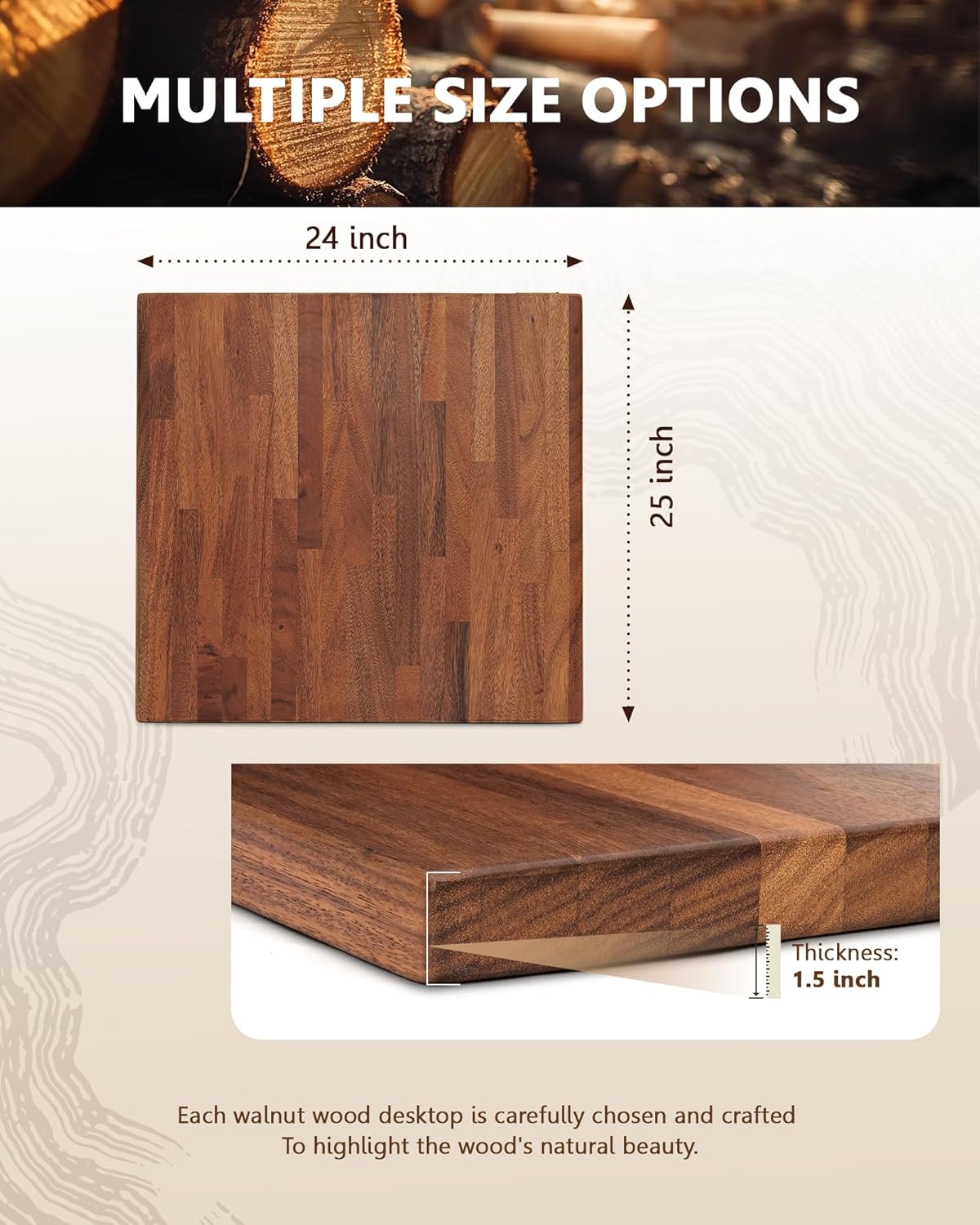 24"x25" Butcher Block Countertop, DIY Solid Walnut Wood Countertop, 1.5'' Thick Waterproof Table Top, Used as Cutting Board, Office Desk Tops, Dining Room Tables, Laundry and Kitchen Countertop