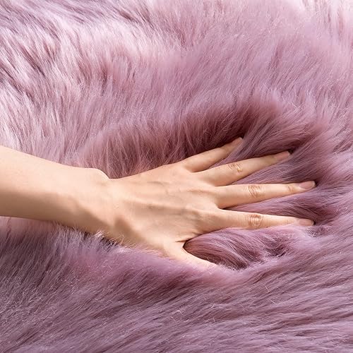 Miniatura 134 de SERISSA Alfombra suave y esponjosa de piel de oveja sintética, color beige, alfombra lanuda para el suelo del dormitorio, alfombra mullida
