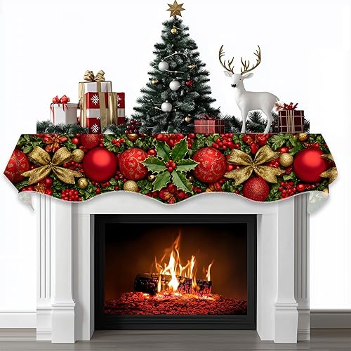 Vista 27 de Camino de Mesa Decorativo para Repisa de Chimenea Navideña, Cubierta Decorativa para Navidad e Invierno, Parte Superior de Repisa Nudo de flor
