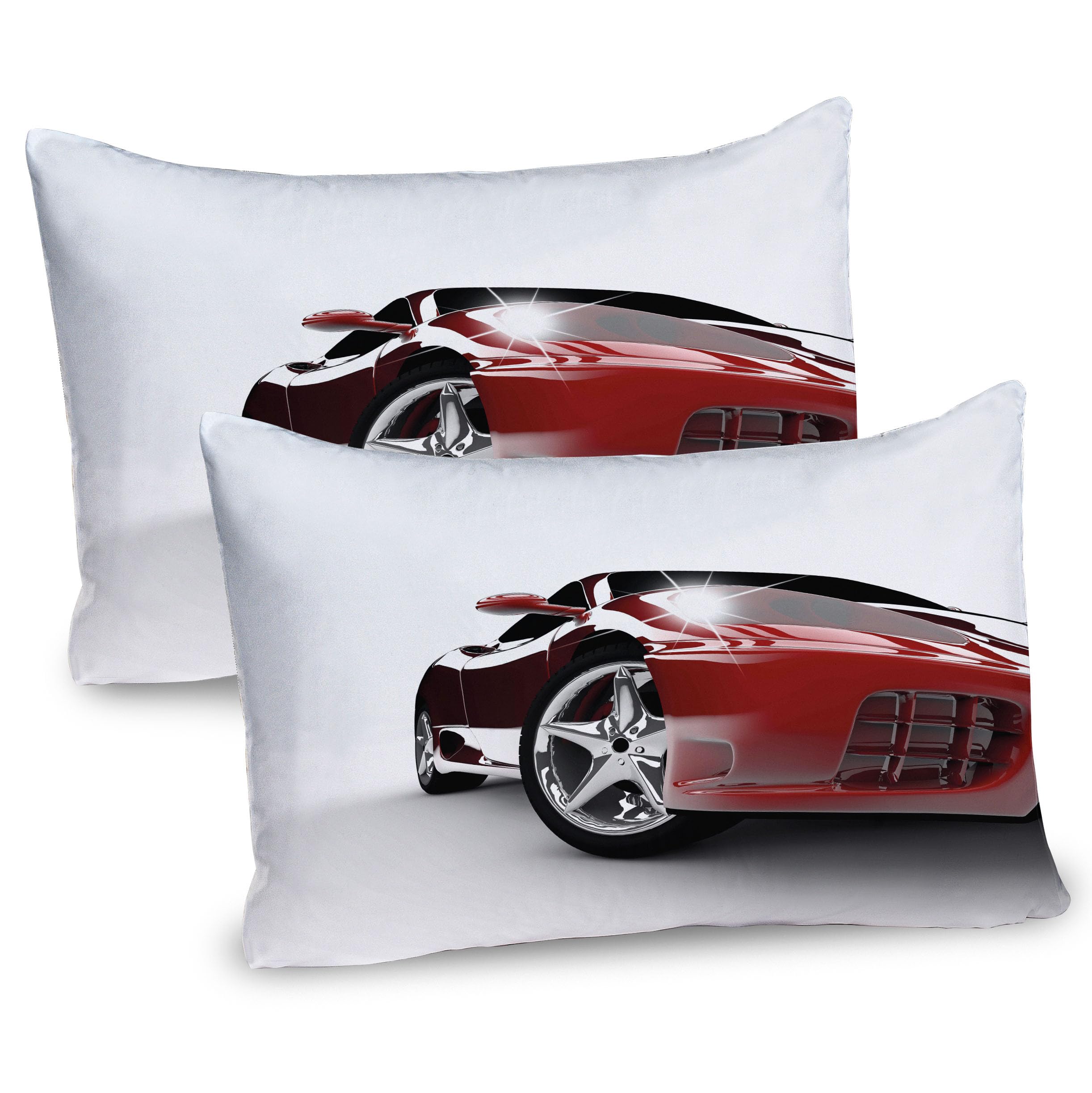 Ambesonne Fashion Pillow Sham Set of 2, Modern Automotive Red Tone Sports Car Illustration on Plain Background Print, Quality Microfiber Bedding Item for All Seasons, 36