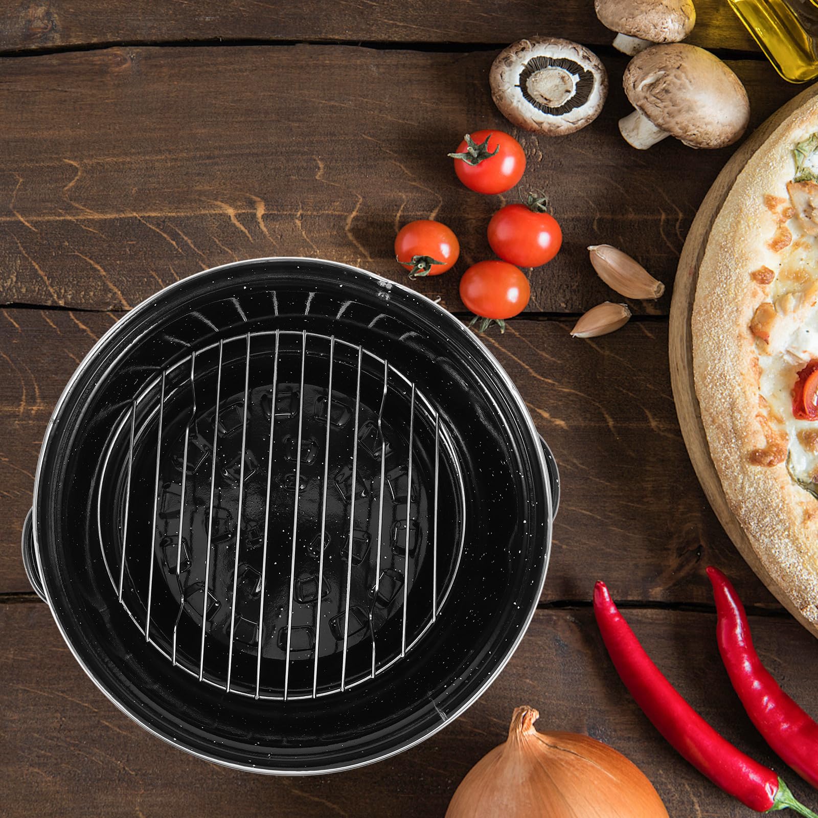 Kartoffeltopf aus Emaille mit Verschleißfestem Boden und Ergonomischen Doppelgriffen Schwarzer Bräter für Backofen und Grill zum Kochen und Braten
