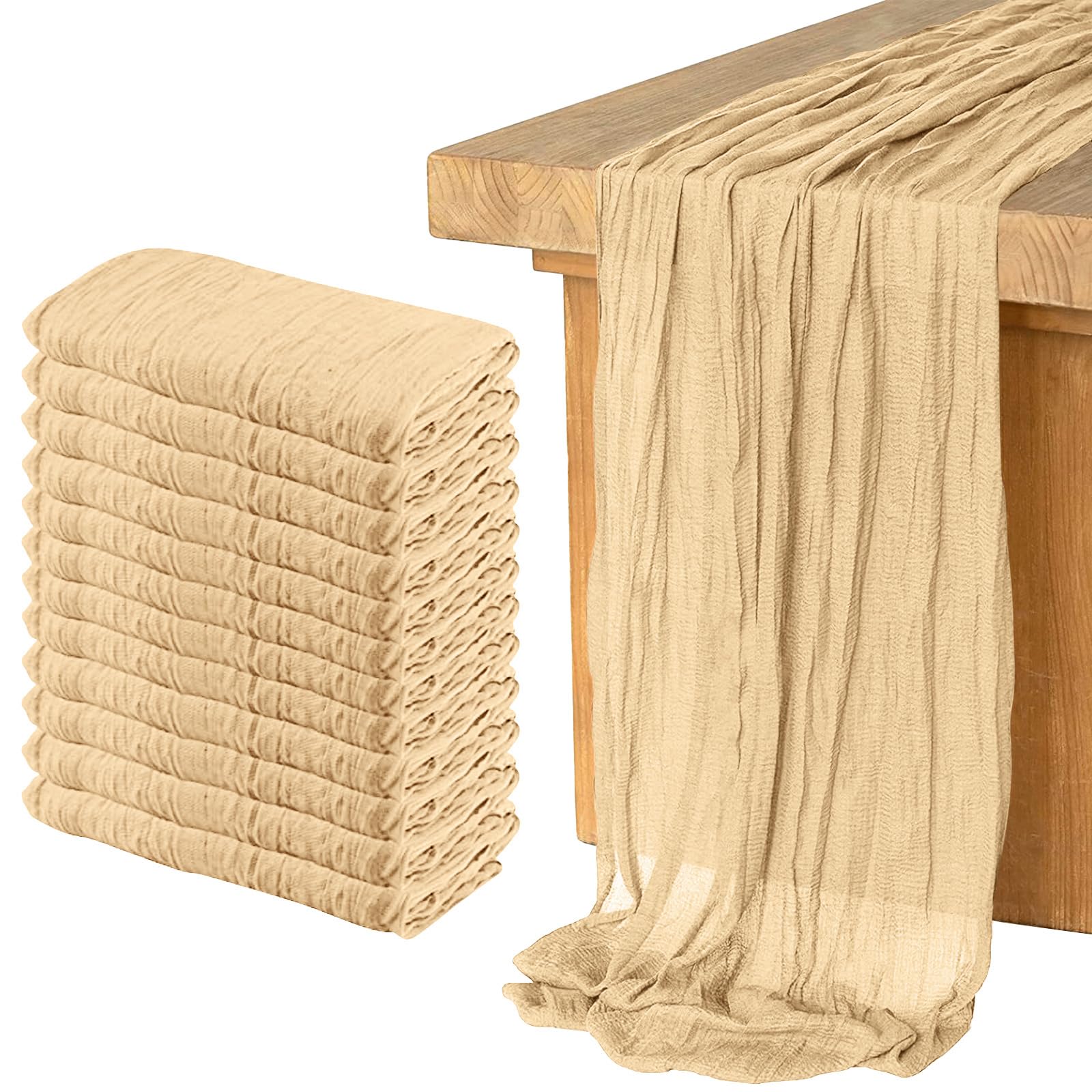 Photo 1 of 12 Pack Cheesecloth Table Runner, Runner Gauze Boho Wedding Decor Romantic Table Runner for Wedding Birthday Party(35" x 118") (Light Brown)