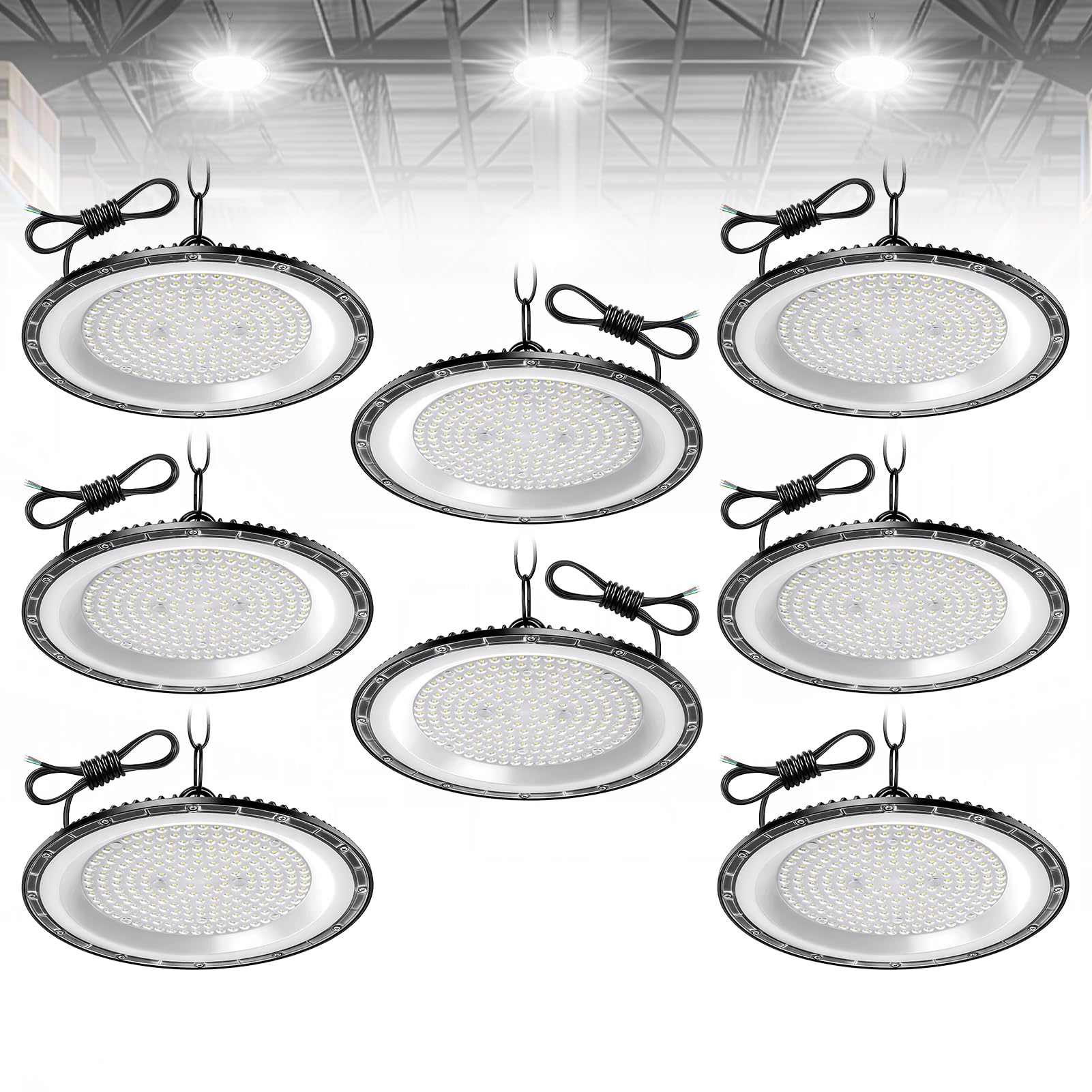 Ankishi 8 Pack 300W UFO LED High Bay Light,30000LM 6500K Cool White UFO LED Workshop lamp,IP65 Waterproof Industrial lamp high Bay Light for Factories,Garage,Warehouse