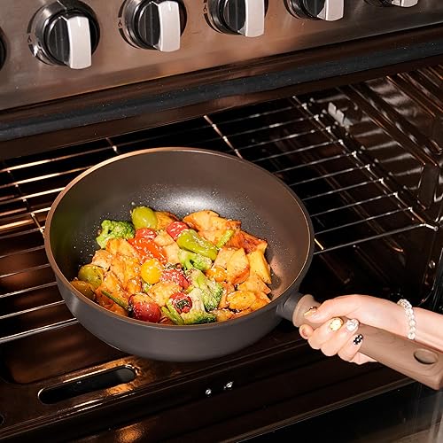 Miniatura 3 de Astercook Juego de ollas y sartenes de 18 piezas, juego de utensilios de cocina antiadherentes con elegante mango de madera, apto para horno hasta