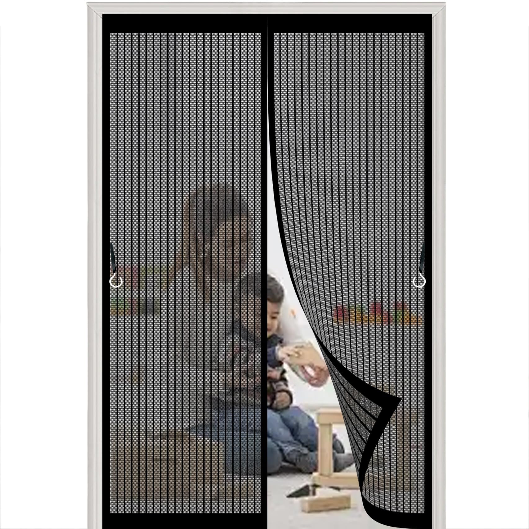 Moustiquaire de porte 110x120 cm magnétique noire pour balcon