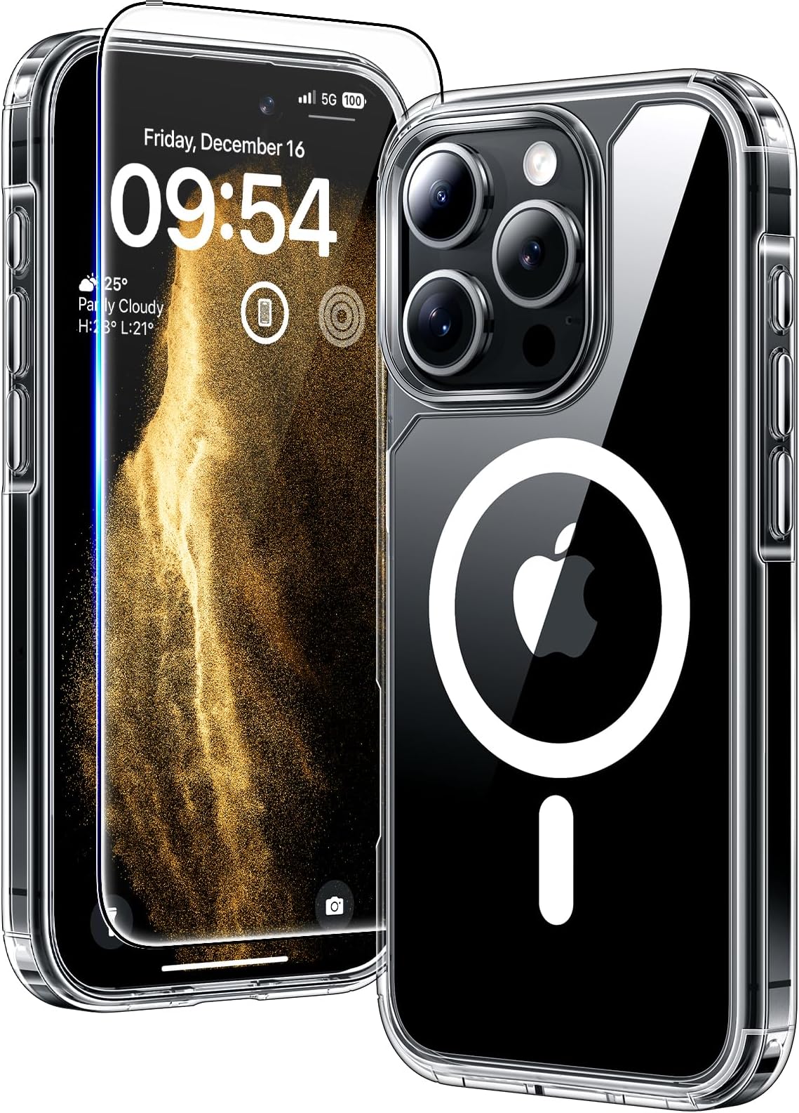 TAURI for iPhone 16 Pro Case, Compatible with MagSafe, with Screen Protectors, Not-Yellowing Military-Grade Protection, Shockproof Slim Magnetic Case for iPhone 16 Pro 6.3", Clear