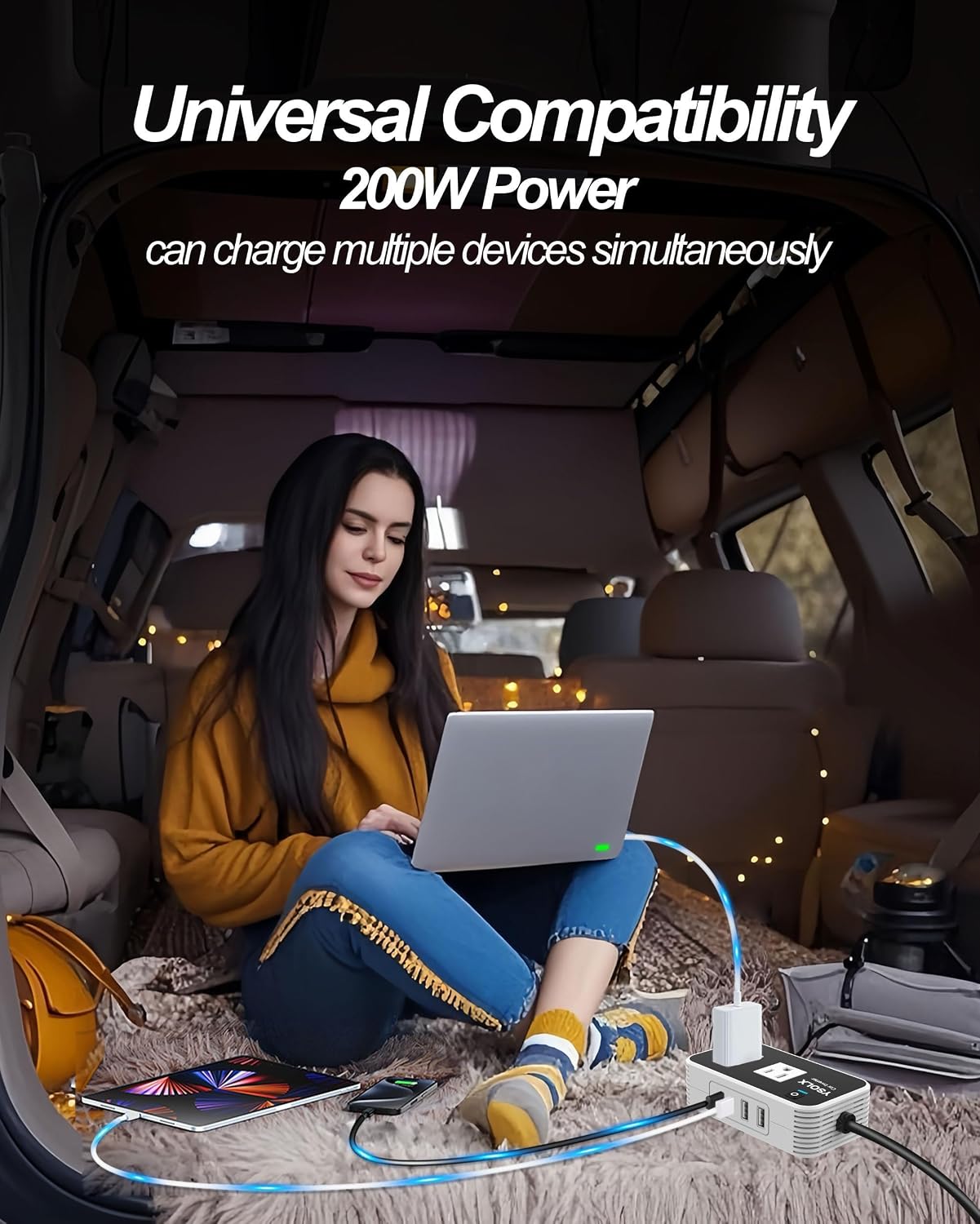 200W Power Inverter 12V to 110V Car Plug Adapter Outlet for Road Trip thumbnail
