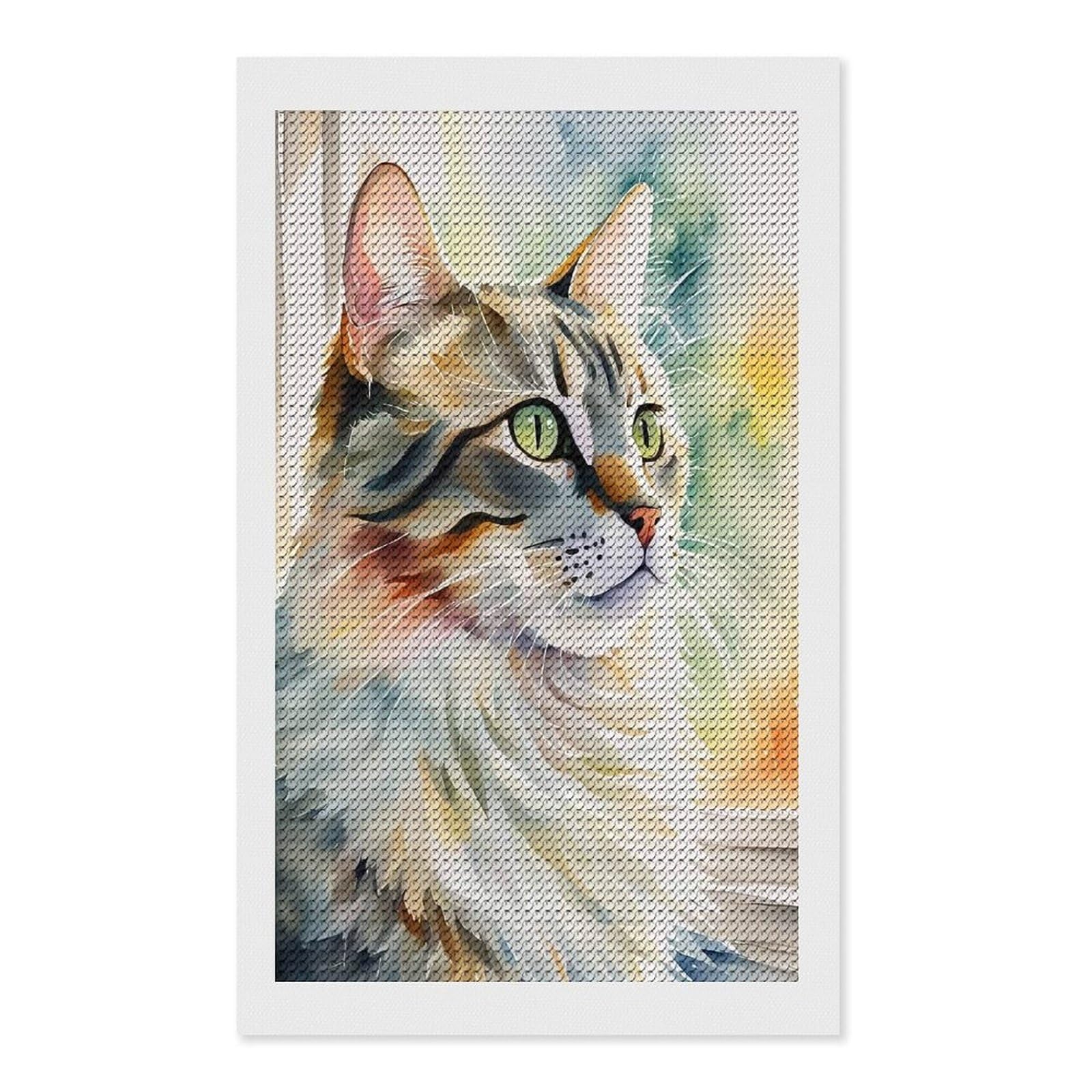 Junmoney Watercolor Cat Portrait Blissful Cat Whiskers DIY Diamond Art Canvas Kit 12"x20", Farmhouse Decor, Vintage Style Decor, Handmade Wall Decor, Canvas Picture