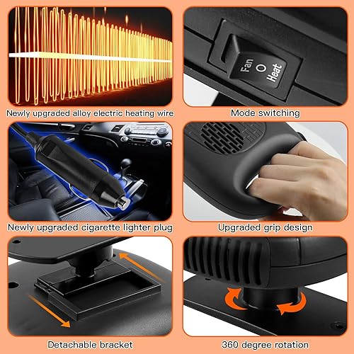 Miniatura 6 de Calentador de coche 2 en 1 para parabrisas de automóvil, calentadores rápidos que se enchufan al encendedor de cigarrillos, portátil, descongelador,