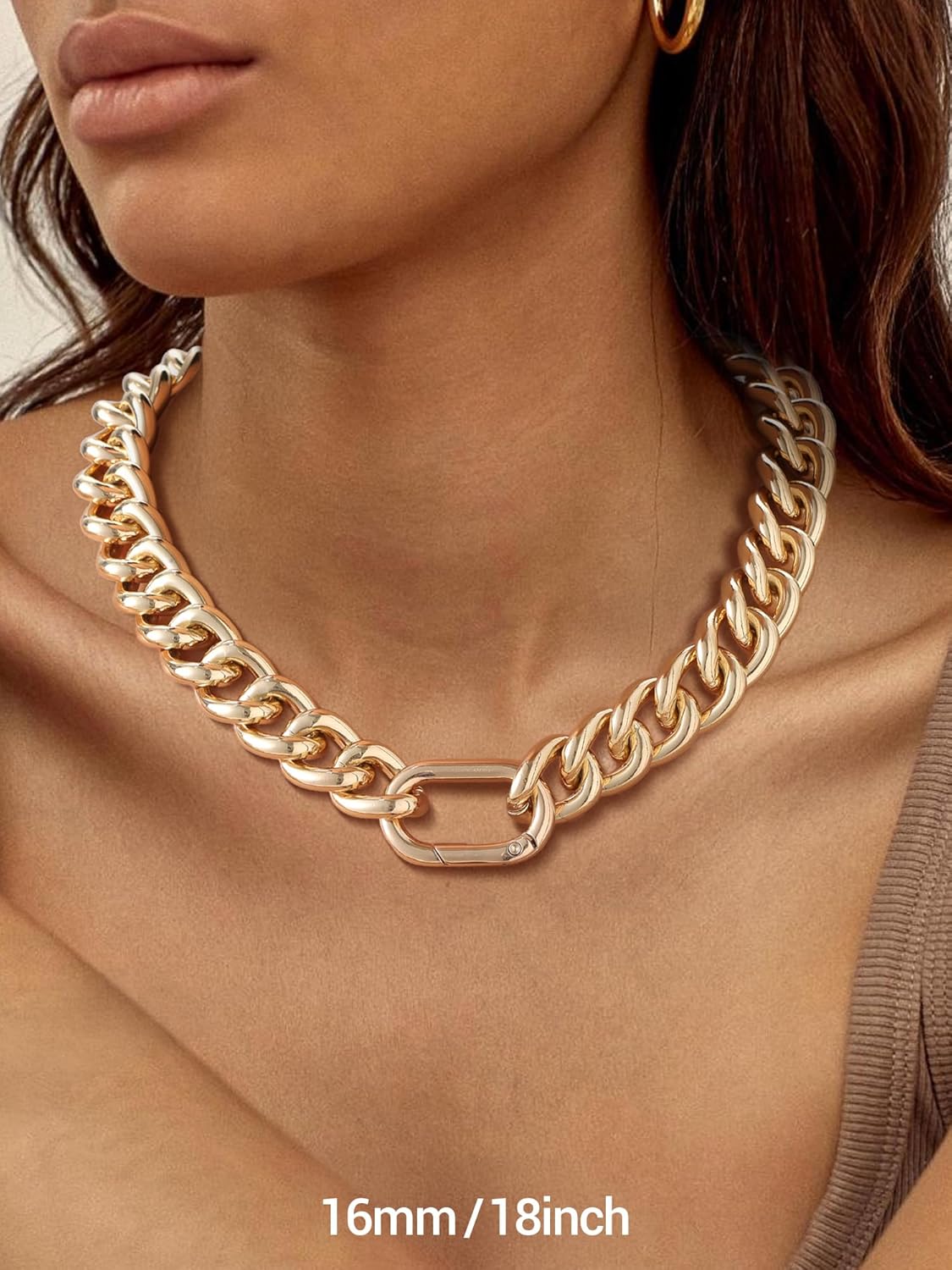 Chunky Gold Necklace for Women, 14K Gold Cuban Chain with Oval Spring Ring, 13MM/16MM/23MM 14K Gold Plated Womens Gold Chain Necklace Hip Pop Trendy Jewlry Gifts