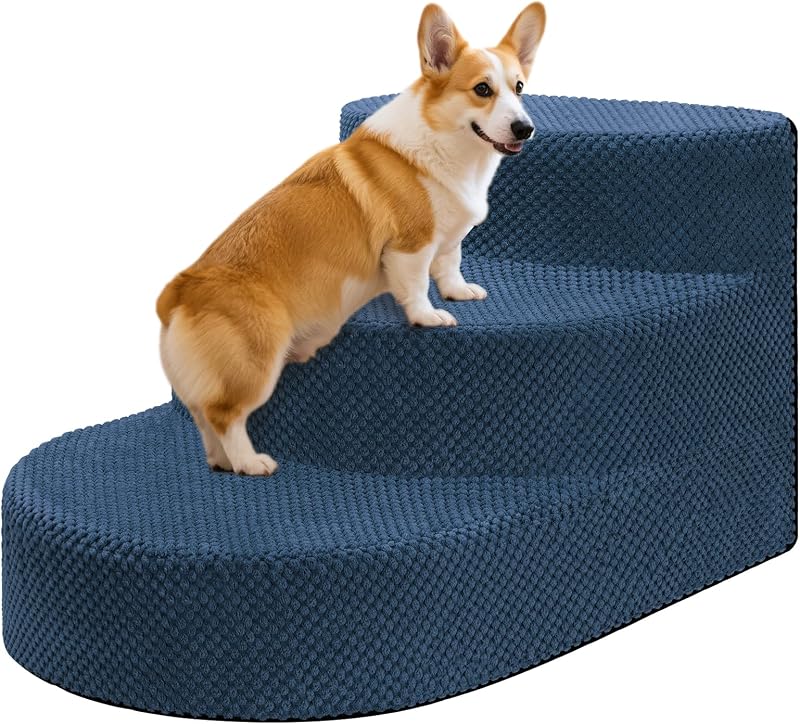Escada de Espuma para Cães e Gatos Pequenos, 3 Degraus, Azul-Marinho NECKORY