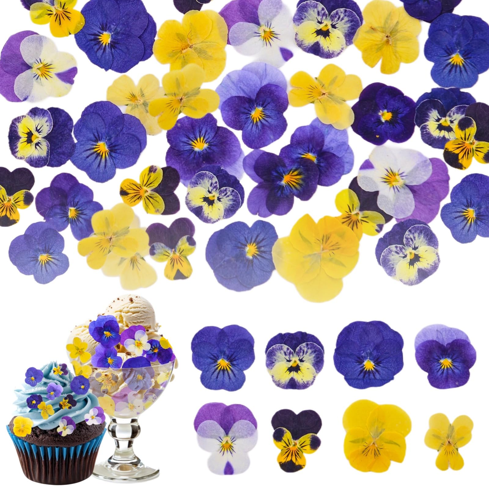 70 Pcs 8 Kinds Natural Dried Pressed Edible Flowers for Cake Topper Decorating - Mix Viola Tricolor for Cupcake Toppers, Cocktails, Resin Jewelry Making, DIY Art Crafts