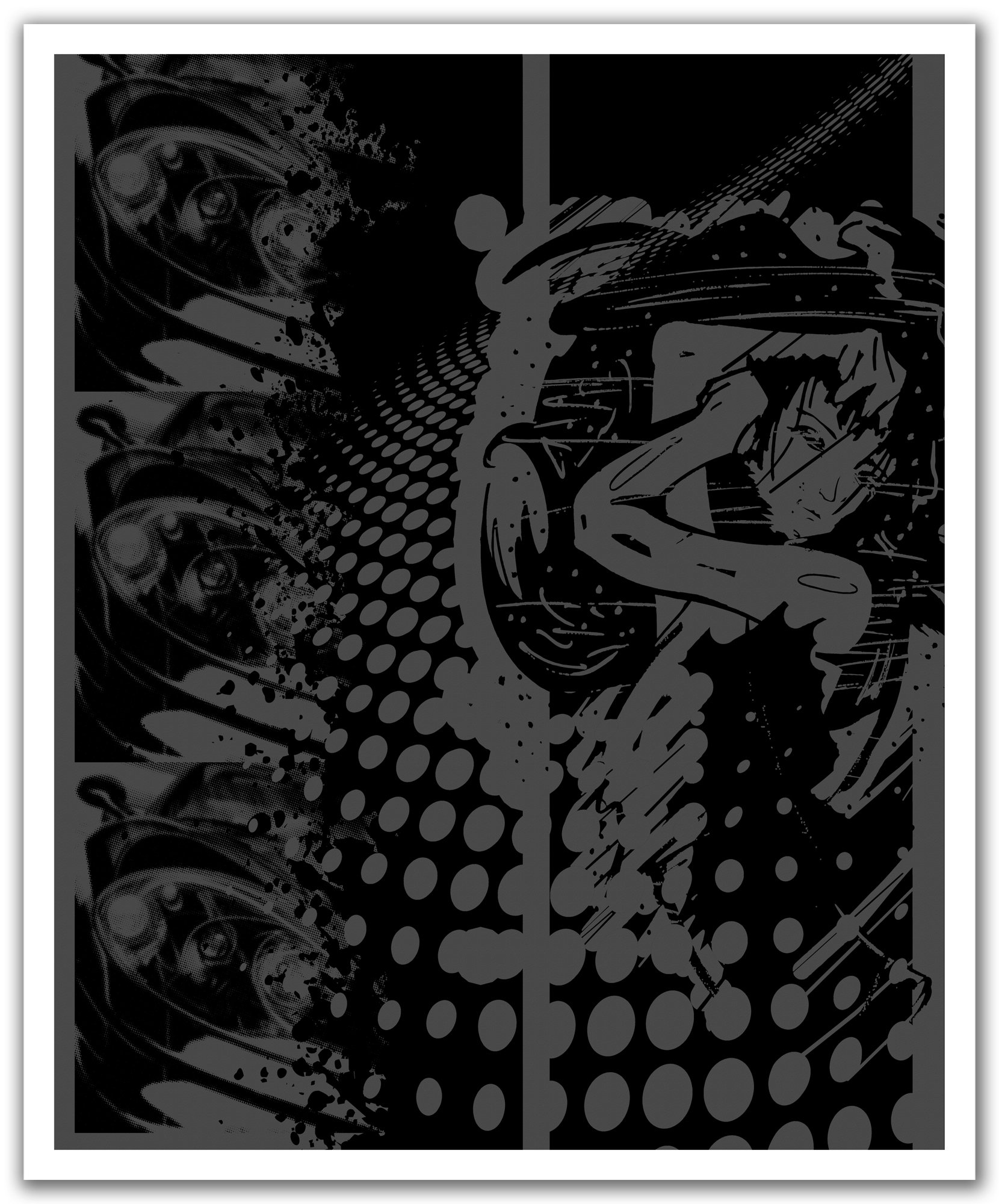 JP London POSLT0048 uStrip Lite Removable Wall Decal Sticker Mural Anime Grafitti Girl Black and Grey Cult, 19.75-Inch x 24-Inch