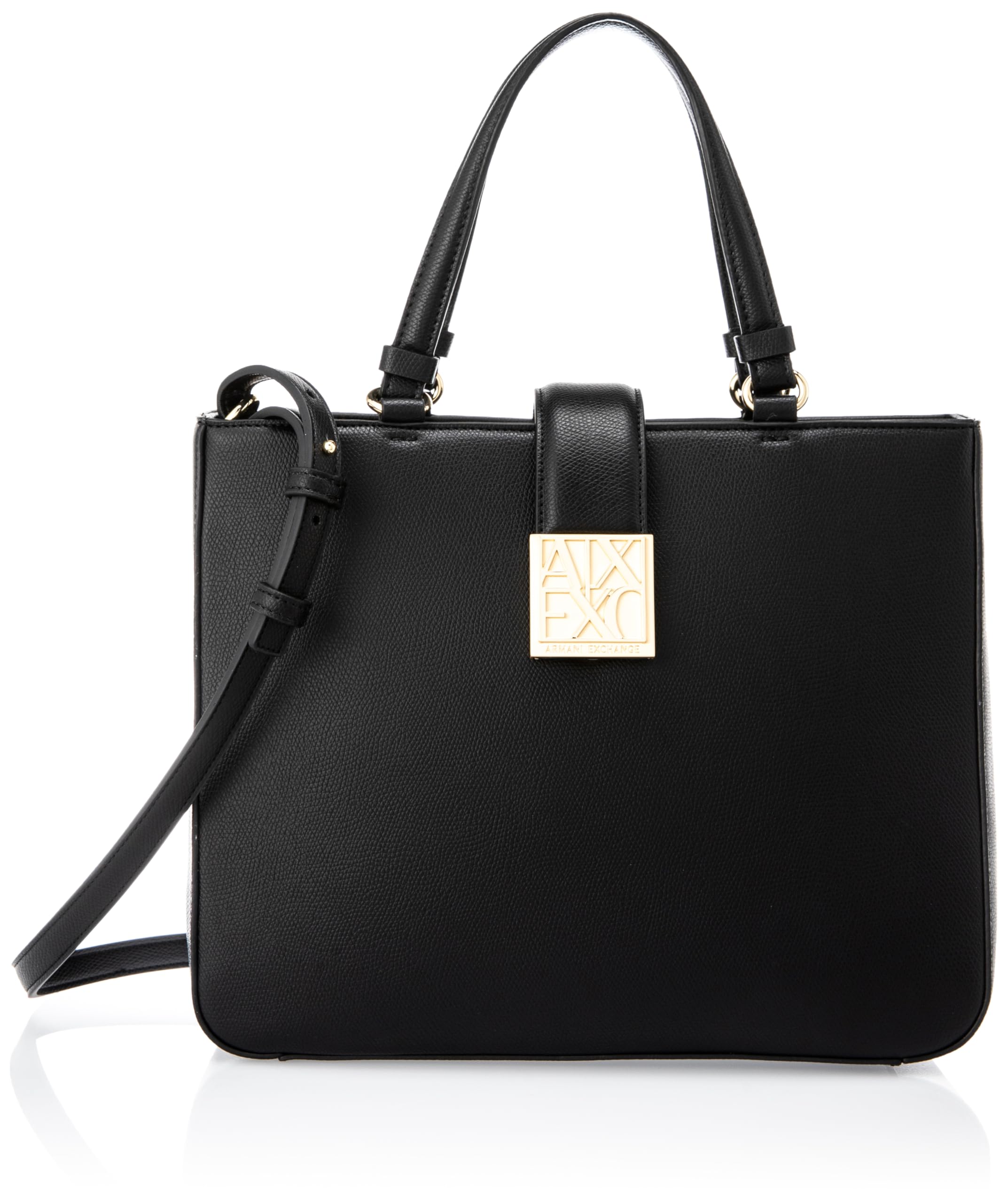 Armani Exchange Women Amy, Sustainable, Gold Logo Plate Tote Bag m, Black, One Size
