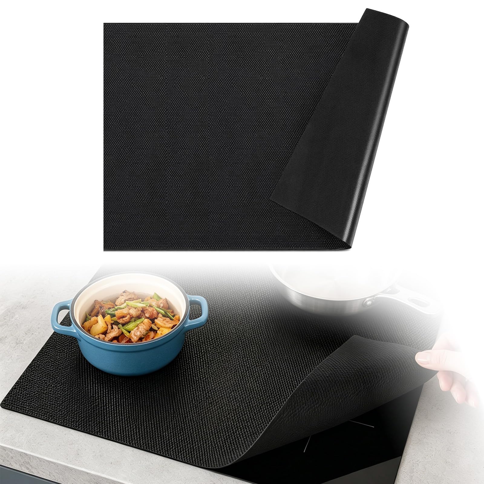 Black Magnetic Silicone Large Induction Hob Protector Mat