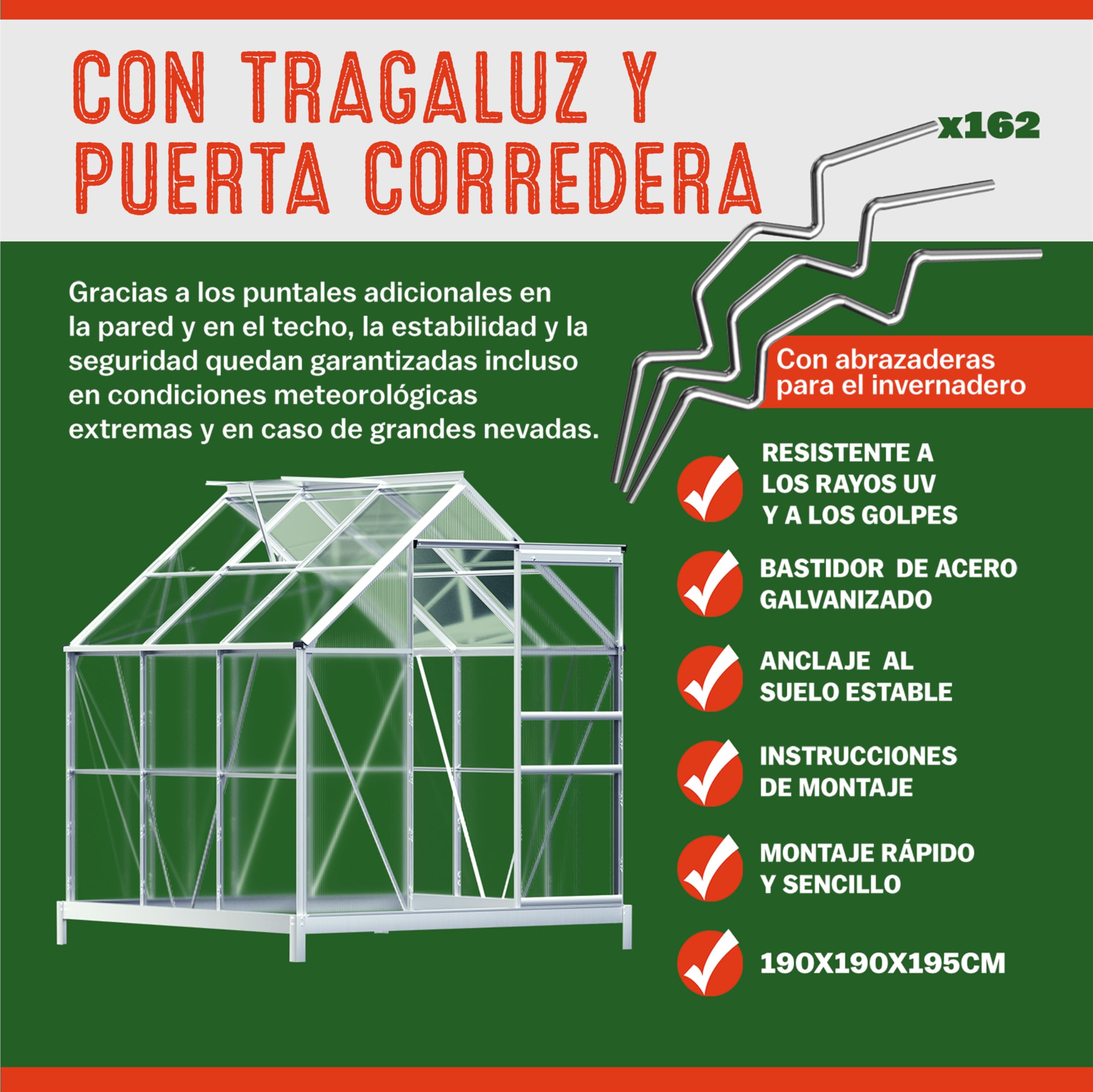 Gardebruk Invernadero de Aluminio 3,6m² Cobertizo de Jardín con Base Plantas 5,8m³ 190x190cm Vivero Huerto