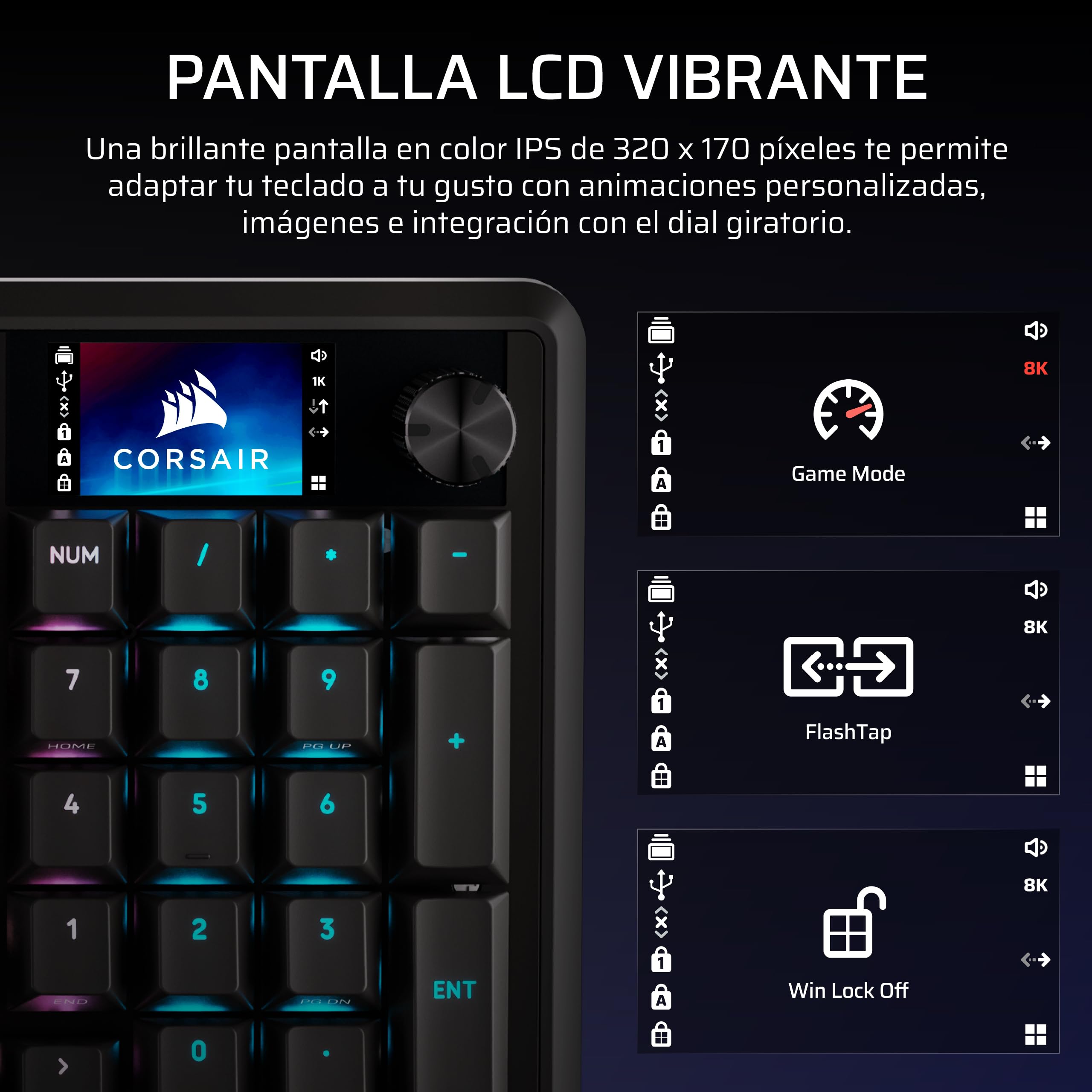 Corsair Vanguard Pro 96 Efecto Hall Teclado con Cable para Juegos - Negro | QWERTY ES, Formato 96%, MGX Hyperdrive Interruptores, 8 000 Hz, Rapid Trigger, Virtual Stream Deck, Flashtap SOCD