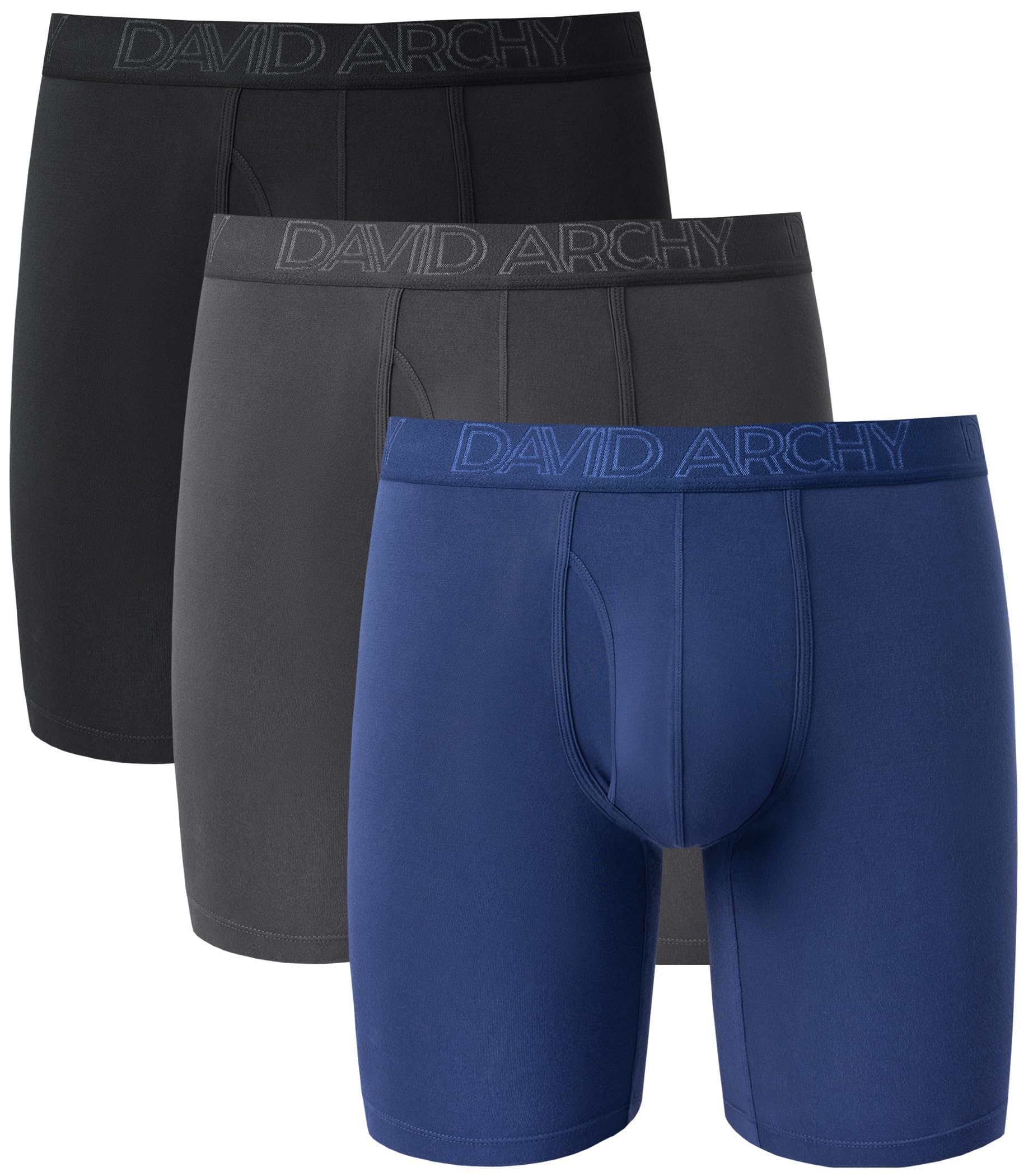 DAVID ARCHY Men's Breathable Boxer Briefs Bamboo Rayon Soft Underwear with Fly in 4 Pack