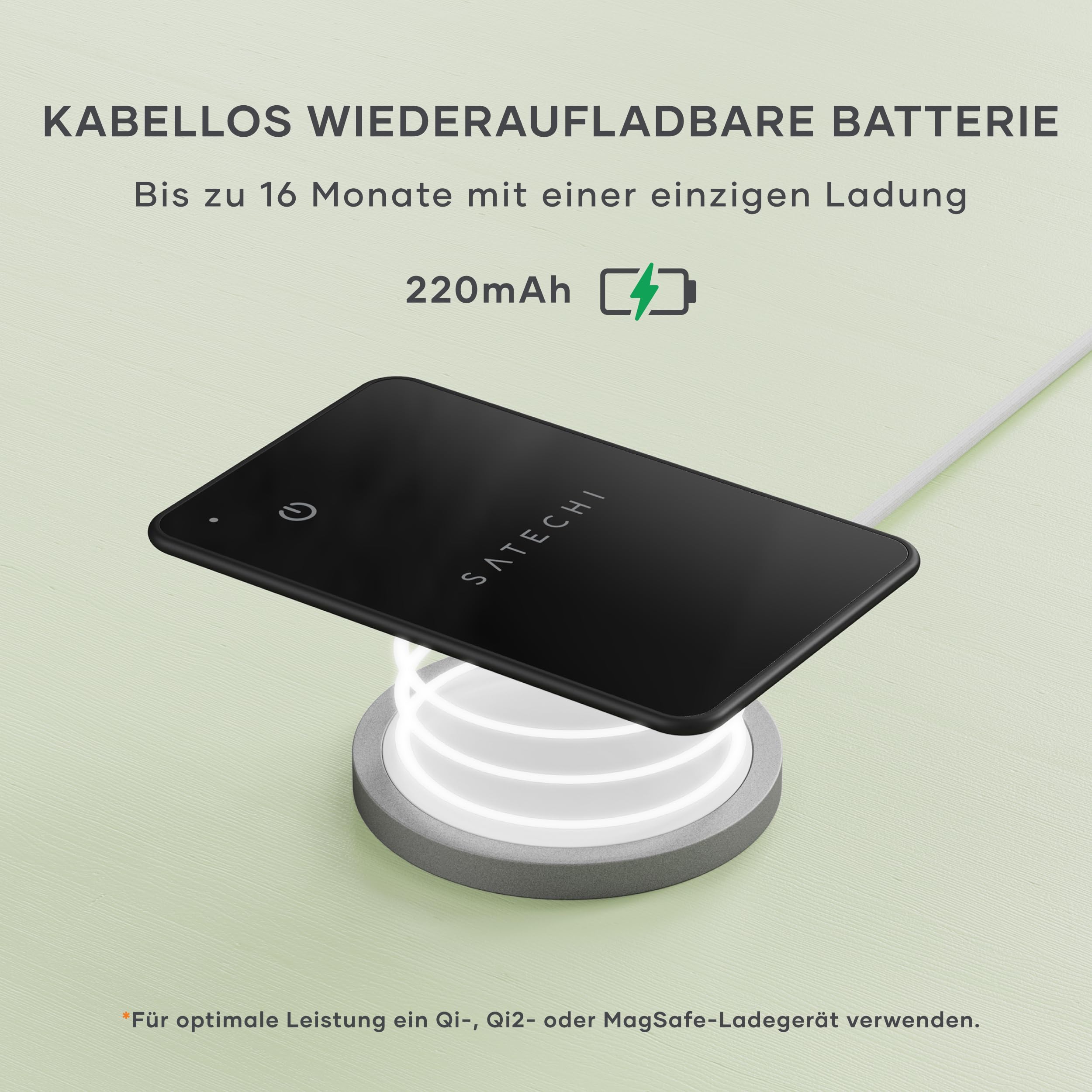 SATECHI FindAll Wallet-Kartenetui mit Find My, Tracker, Ortung, Standortverfolgung – für Geldbörsen mit Trennungsalarm, Tonsignal und kabelloser Aufladung, komp. mit iPhone, iPad & Mac – Schwarz